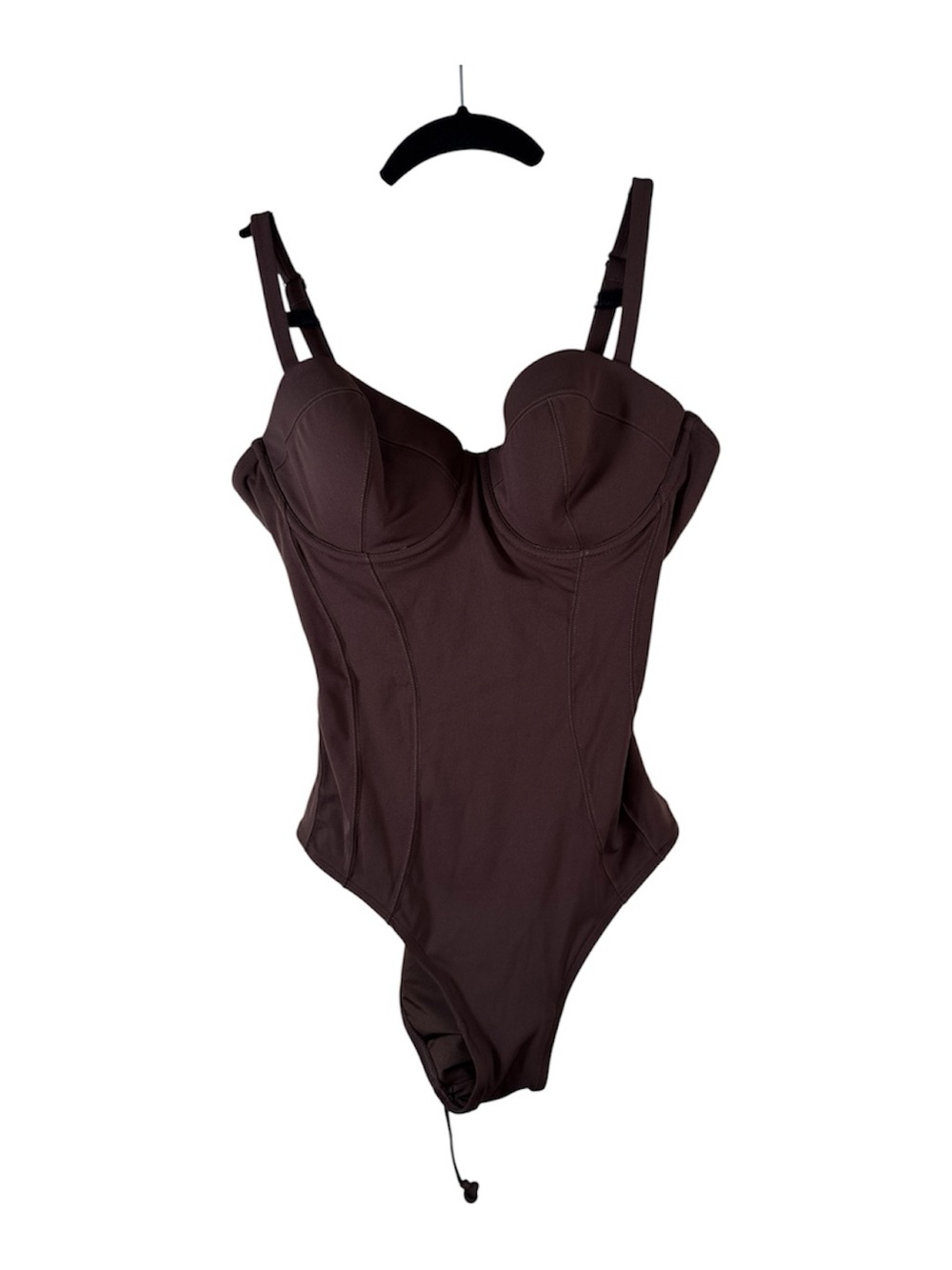 TA3 Brown Bombshell Sculpting Push Up One Piece Swimsuit Womens L Lace Up Back - Picture 2 of 9